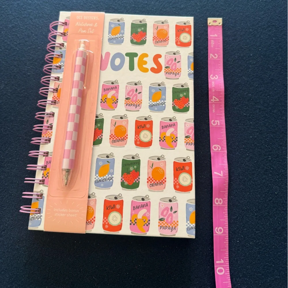 Colorful sodaThemed spiral Notebook and checkered pink/white Pen Set-so cute💕